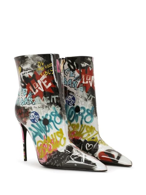 Dolce & Gabbana graffiti-print Ankle Boots - Farfetch Graffiti Shoes, Fabric Boots, Leather Biker Boots, Dolce Gabbana Shoes, Boots For Women, Designer Boots, Shoe Lover, Shoes For Women, Leather Ankle Boots