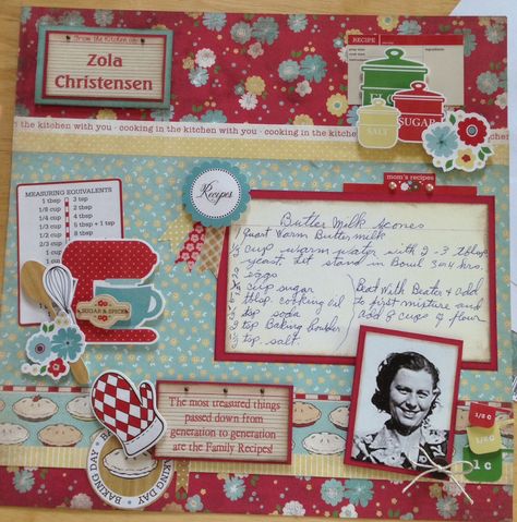 Recipe Scrapbook layout - LOVE! Echo Park Homemade with Love Kit Scrapbook Recipe Pages, Cookbook Scrapbook Pages, Scrapbooking Recipe Book, Recipe Scrapbook Layouts, Cookbook Scrapbook Ideas, Scrapbook Recipe Book Ideas, Cooking Scrapbook, Scrapbook Cookbook, Cookbook Scrapbook