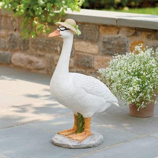 Backyard With Garden, Cottage Front Yard, Goose Statue, Porch Goose, Grandin Road, Garden Statue, Outdoor Lawn, Cast Stone, Create And Craft