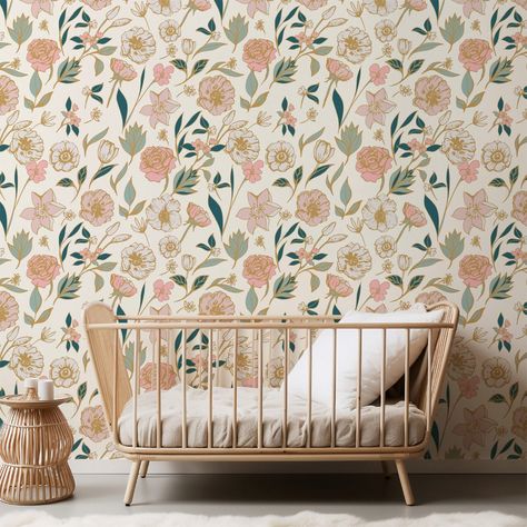 Elegant Pretty Gold Florals Custom Background Wallpaper Girl Wallpaper, Home Wallpaper, Different Patterns, Wallpaper Roll, Girl Nursery, Beautiful Wallpapers, Peel And Stick Wallpaper, Wall Wallpaper, Blush Pink