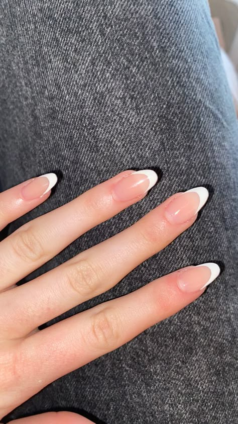 French Tip Almost Nails, Cute Plain French Tip Nails, Super Basic Nails, White French Tip Nails Natural, Plain Basic Nails, French Top Almond Nails, White French Tip Almond, Plain French Tips, Plain White French Tip Nails