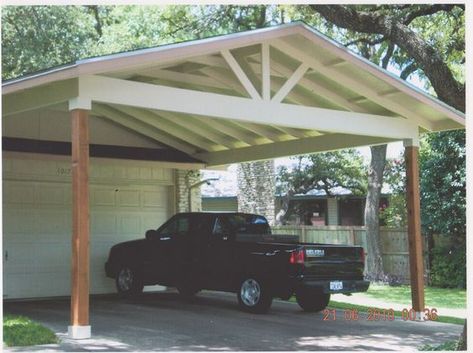 27 Cool Carports Attached To Garage - pixelmari.com Covered Carport, Carport Addition, Porsche Garage, Car Porch Design, Terrace Roof, Pergola Shade Cover, Carport Patio, Carport Plans, Small Pergola