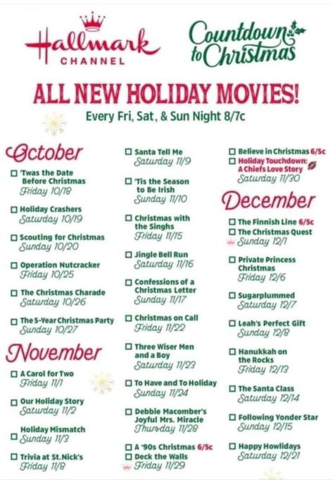 Christmas Schedule, Christmas Charades, Christmas Sunday, Movie Schedule, Old Time Christmas, December Holidays, Hallmark Movie, Christmas Memories, Hallmark Movies