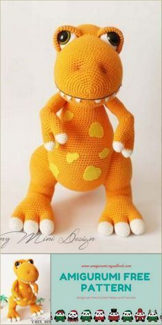 Amigurumi T-rex Dino ﻿Free Crochet Pattern - Amigurumi Free Patterns Crochet Dinosaur Pattern Free, Crochet T-rex, Free Patterns Crochet, Crochet Dinosaur Patterns, Crochet Dragon Pattern, Crochet Toys Free Patterns, Crochet Toys Free, Crochet Disney, Crochet Dinosaur