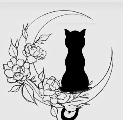 Crescent Moon Cat Tattoo, Cat Plant Tattoo, Neck Tattoos Women, Cat Things, Cat Plants, Cat Moon, Cat Tattoo Designs, Plant Tattoo, Neck Tattoos