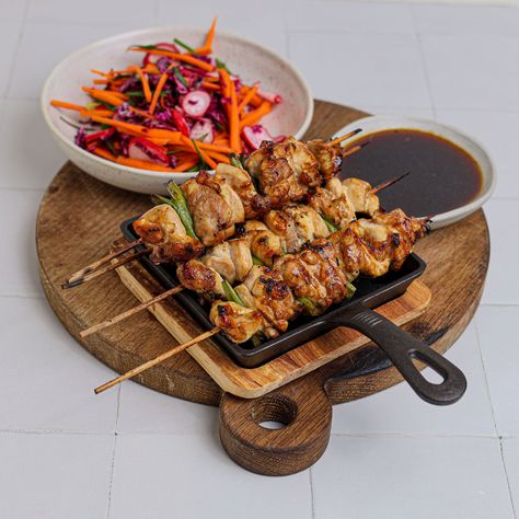 Sticky yakitori chicken skewers work perfectly with crunchy and fresh Japanese slaw. Japanese Slaw Recipe, Japanese Slaw, Yakitori Chicken Skewers, Yakitori Chicken, Slaw Recipe, Vinegar And Honey, Slaw Recipes, Chicken Skewers, Buying Groceries