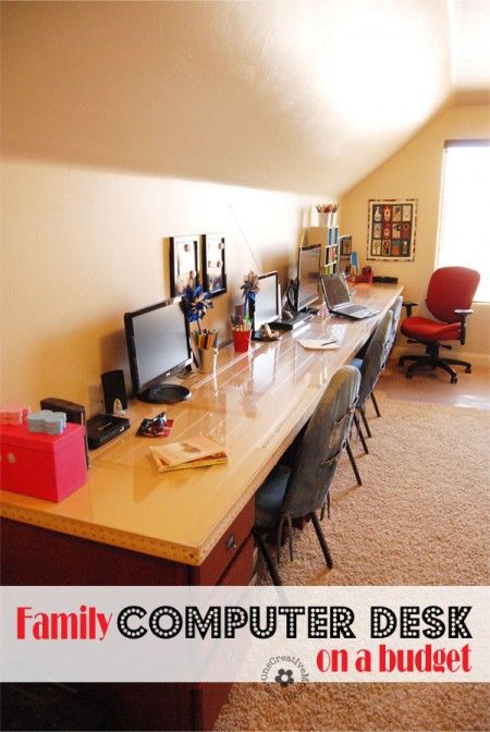 Build a Family Computer Desk on a Budget! {I made mine almost completely with second hand materials} OneCreativeMommy.com Kids Computer Desk, Homework Nook, Homework Space, Kids Computer, Homework Station, Small Home Offices, Computer Room, Small Home Office, Diy Desk