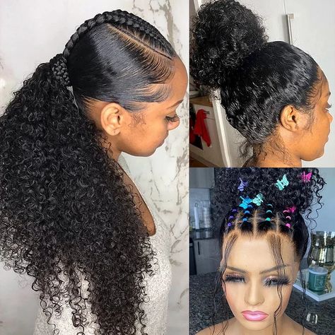 360 Lace Frontal Wig Brazilian Curly Wave Hair All Black Formal, Wig Color Ideas, Deep Wave Lace Front Wigs, 360 Lace Frontal Wig, Full Lace Frontal, Full Lace Front Wigs, Brazilian Hair Wigs, Color Rubio, Long Human Hair Wigs