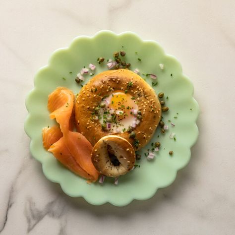 Baked Bagel Egg-in-the-Hole by Ree Drummond Bagel Egg In A Hole, Egg In The Hole, Ree Drummond Recipes, Egg In A Hole, Pioneer Woman Recipes, Ree Drummond, Everything Bagel, Pioneer Woman, Smoked Salmon