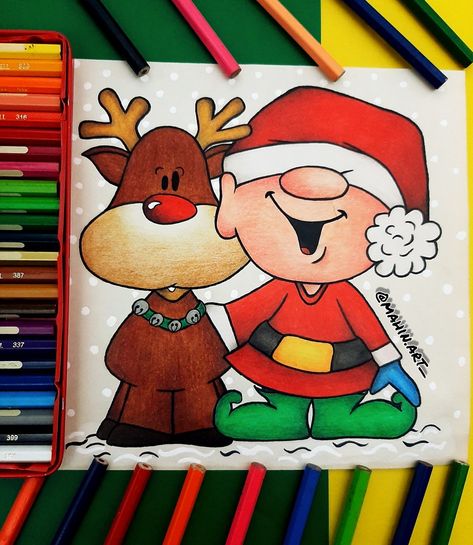 Christmas Composition Drawing, Christmas Scenery Drawing, Cute Drawings To Draw, Cute Giraffe Drawing, Inspiration Drawing Ideas, Special Drawings, Students Drawing, Drawings To Draw, Christmas Cartoon Characters