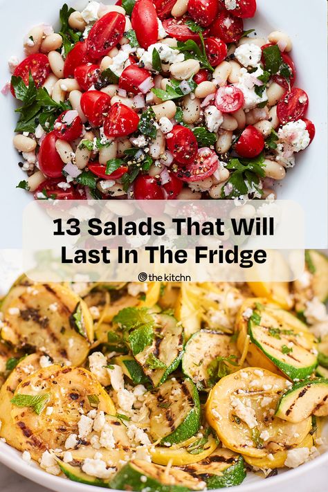 A roundup of easy salads that can be make ahead and keep well in the refrigerator for days without wilting. Healthy Lunches Make Ahead, Salad That Keeps In Fridge, Easy Prep Ahead Dinners Healthy, Make Ahead Salad Casserole, Salads To Bring To Work, Main Salads Dinners, Best Make Ahead Salads, Salads To Make Ahead Of Time, Salads That Keep Well Refrigerators