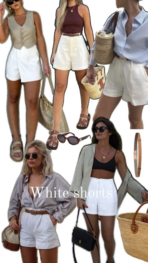 White shorts outfit summer 2024 White Shorts Outfit Summer, White Shorts Outfit, Short Blanc, Summer Shorts Outfits, Look Short, Shorts Outfit, Outfit Summer, Looks Vintage, Summer 2024