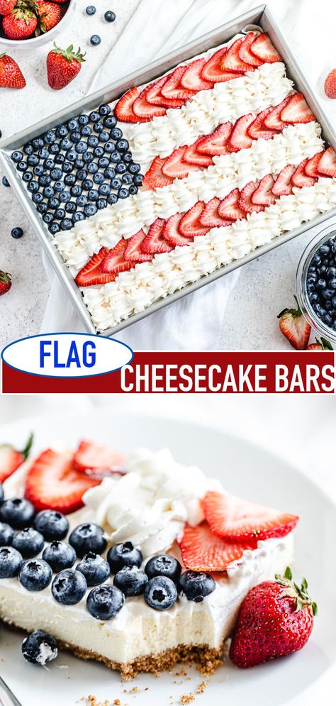 Fourth Of July Cheesecake Bars, Desert Fourth Of July, 4th Of July Cheesecake Bars, 4th Of July Flag Dessert, Flag Cheesecake 4th Of July, Fourth Of July Ice Cream Cake, American Flag Cheesecake, Flag Dessert Ideas, 4yh Of July Dessert