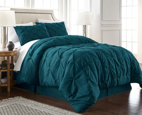 Colored Comforter, Pintuck Bedding, Pintuck Comforter, Teal Comforter, Pintuck Duvet Cover, Beautiful Bed Designs, Gray Bedding, Bedding Comforter, Comforter Bedding Sets