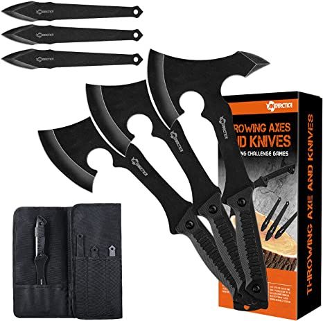 Amazon.com : ANTARCTICA Throwing Axe Knife Set 11 inch Full Tang Stainless Steel Throwing Tomahawk Axe and 8 inch Stainless Steel Well-Balanced Throwing Knife for Recreation and Competition(3 Packs) : Sports & Outdoors Throwing Tomahawk, Medieval Birthday, Throwing Hatchet, Outdoor Games Adults, Apocalypse Survival Gear, Medieval Party, Black Throws, Backyard Games, Cool Knives