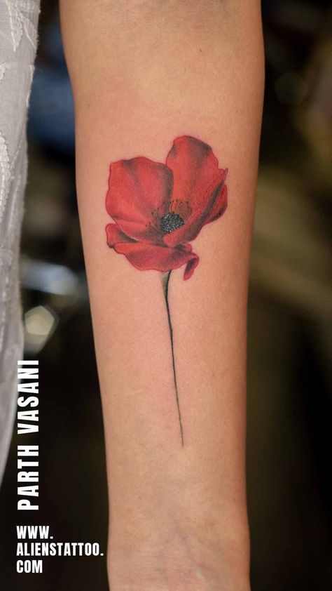 Birth Tattoos, Small Angel Tattoo, Red Poppy Tattoo, Poppy Flower Tattoo, Mum Tattoo, Tiny Tattoos For Women, Poppy Tattoo, Verse Tattoos, Tattoos For Dog Lovers