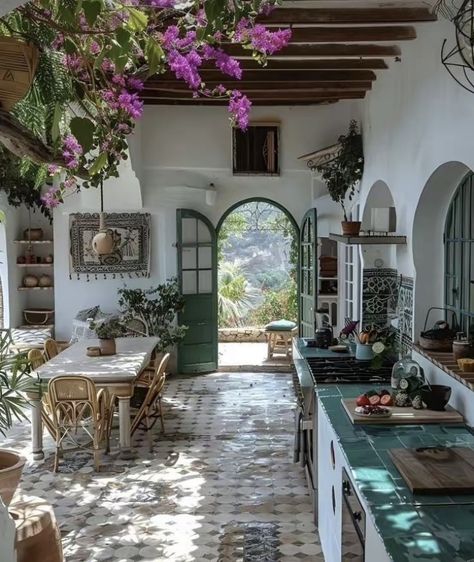 Greece Style Kitchen, Greek Style House Exterior, Greek House Bloxburg, Greece Inspired Kitchen, Greek Inspired Kitchen, Greek Kitchen Design, Greek Style Kitchen, Italian Cottage Interior, Greece Kitchen