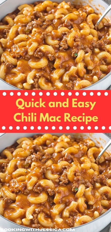 Discover an easy way to spice up dinner. This Easy Chili Mac Recipe is among the top choices for quick beef dinners, offering a delightful mix of cheese, pasta, and chili that everyone will savor. Easy Chili Mac Recipe, Homemade Chili Mac, Flavorful Chili Recipe, Chili Mac Recipe Easy, Easy Chili Mac, Easy Chilli, Chili Mac Recipe, Easy Mac N Cheese, Flavorful Dinner