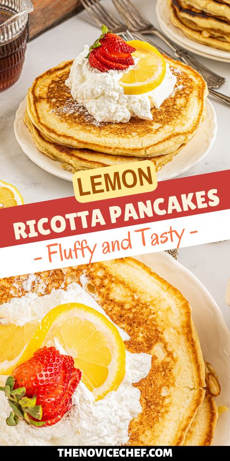 Lemon lovers, meet the breakfast of your dreams! Fluffy Lemon Ricotta Pancakes are light and flavorful and super easy to make from scratch. Fluffy Lemon Ricotta Pancakes, Lemon Ricotta Pancakes Recipe, Recipe Using Ricotta, Flourless Pancakes, Lemon Pancakes, Homemade Pancake Recipe, Lemon Ricotta Pancakes, Make From Scratch, Ricotta Pancakes