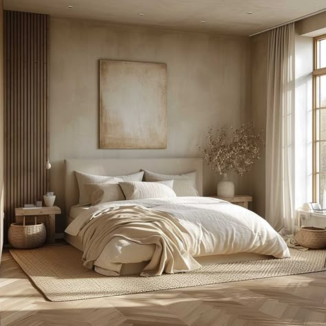 Beige Wall Home Decor, Natural Colored Bedroom, Minimalist Bedroom Neutral Colors, Limewash Room Ideas, Beige Colour Bedroom, Cozy Wall Colors, White Bedroom Ideas Cozy, Modern Warm Bedroom, Cozy Bedroom Wall