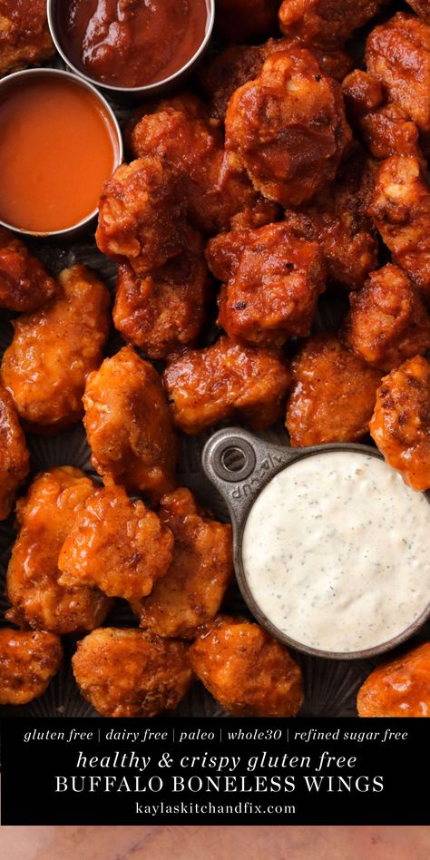 Healthy Boneless Wings Air Fryer, Low Carb Boneless Wings, Gluten Free Boneless Wings, Healthy Boneless Wings, Healthy Boneless Chicken Wings, Keto Boneless Wings, Gluten Free Buffalo Chicken, Boneless Chicken Wings Recipe, Gluten Free Wings