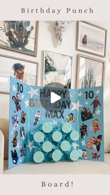 Renee LeBlanc on Instagram: "How to make a birthday punch board 🥳🎂 Let me know if you’re interested in gift ideas for tweens?! • #birthdaypunchboard #birthdaygiftideas #kidsbirthday #kidsbirthdayideas #kidsbirthdaypartyideas #kidsbirthdayparties #birthdaydiy #birthdayparty" Punch Board Gifts, Birthday Gift Game Ideas, Punch Gift Ideas, 10 Gifts For 10th Birthday, Punch Cup Birthday Gift Board, Birthday Punch Board Ideas, Countdown To Birthday Ideas, Punch Board Birthday Gift Ideas, Punch Box Birthday Gift Ideas