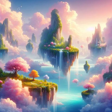 A beautiful dream land . . a painting of a waterfall in the sky, dream scenery art, fantasy art landscape, fantasy landscape painting, beautiful fantasy painting, fantasy matte painting，cute, epic dreamlike fantasy landscape, whimsical fantasy landscape art, mystical fantasy landscape, impressive fantasy landscape, atmospheric dreamscape painting, clouds. fantasy, symmetrical fantasy landscape, very beautiful fantasy art, fantasy landscape, dreamy matte painting . . . . . . #nature #nat... Dreamscape Painting, Fantasy Art Landscape, Fantasy Landscape Painting, Dream Scenery, Art Fantasy Landscape, Fantasy Landscape Art, Art Mystical, Painting Clouds, Scenery Art