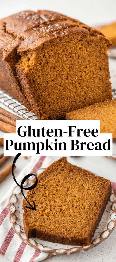 Gluten Free Pumpkin Bread pin with overlay text Gluten Free Ginger Bread, Pumpkin Spice Gluten Free, Pumpkin Bread Recipe Gluten Free, Gluten Free Canned Pumpkin Recipes, Gluten Free Pumpkin Bread In Bread Machine, Gluten Free Punkin Bread, Gf Pumpkin Bread Recipe, Best Gluten Free Pumpkin Bread, Pumpkin Bread Gluten Free Dairy Free