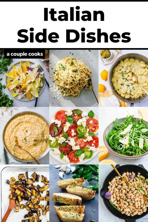 These Italian side dishes are simple and delicious! There's something for everyone in these ideas for rounding out an Italian style meal. #italian #italiansidedishes #italiansidedish #italiansidedishideas Vegan Italian Side Dishes, Italian Side Dishes Easy, Italian Recipes Vegetarian, Salad Recipes Italian, Italian Side Dishes, Fennel And Orange Salad, Italian Soup Recipes, Italian Diet, A Couple Cooks