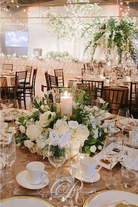 green and white ballroom wedding reception decor via rachel a / http://www.himisspuff.com/greenery-wedding-color-ideas/4/ White Flower Centerpieces, Ballroom Wedding Reception, Greenery Wedding Centerpieces, Wedding Table Designs, Flowers Candles, Elegant Wedding Reception, Wedding Floral Centerpieces, Wedding Event Design, בר מצווה