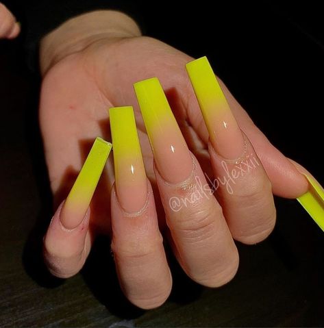 Yellow French Tip Acrylic Nails, Nails Yellow Neon, Coffin Nails White, Nails Xoxo, Acrylic Nails Yellow, Nail Bling, Yellow Nail, Finger Paint, Long Acrylic Nail Designs