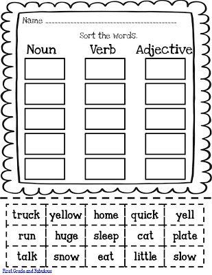 Nouns And Verbs Worksheets, Grammar Help, 2nd Grade Grammar, Adjective Worksheet, Nouns Verbs Adjectives, Nouns Worksheet, Nouns And Adjectives, 1st Grade Writing, First Grade Writing