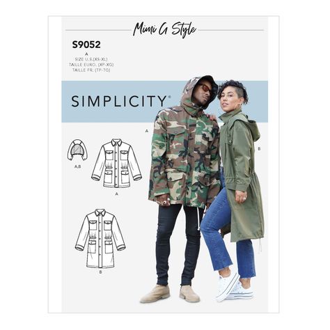 Simplicity  S9052  UNISEX HOODED JACKET sewing pattern Mens Jacket Pattern, Teen Jackets, Mimi G Style, Mimi G, Coat Pattern Sewing, Jacket Pattern Sewing, Simplicity Sewing, Burda Style, Simplicity Sewing Patterns