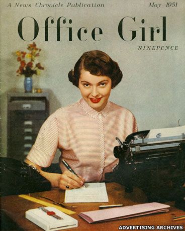 1950s Life, Advertising Archives, Office Girl, Vintage Diner, Retro Office, Girls Magazine, Old Magazines, Vintage Office, A Desk