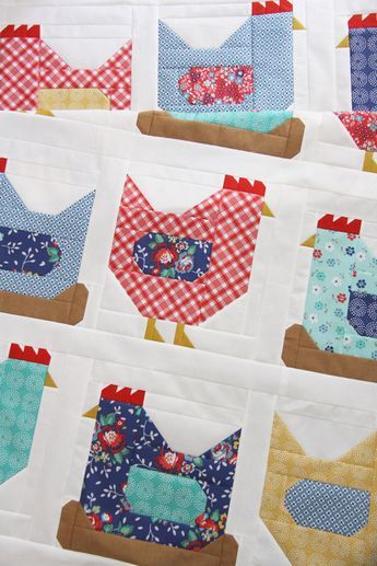 Chicken Block Pattern, Farm Animal Quilt Blocks Free Pattern, Rooster Quilt Pattern, Chicken Quilts Free Pattern Hens, Easter Quilting Projects, Chicken Quilt Patterns Free, Farm Animal Quilt Patterns Free, Animal Quilt Blocks Free Pattern, Chicken Applique Patterns Free