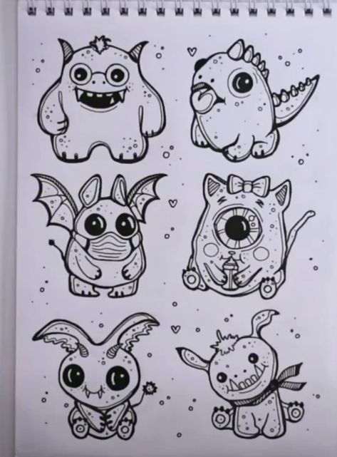 Cute Monsters Drawings Easy, Cute Monster Tattoo, Universal Monsters Tattoo, Creepy Doodles, Mama Tattoo, Dark Tattoos, Cute Monsters Drawings, Monster Tattoo, Bug Tattoo