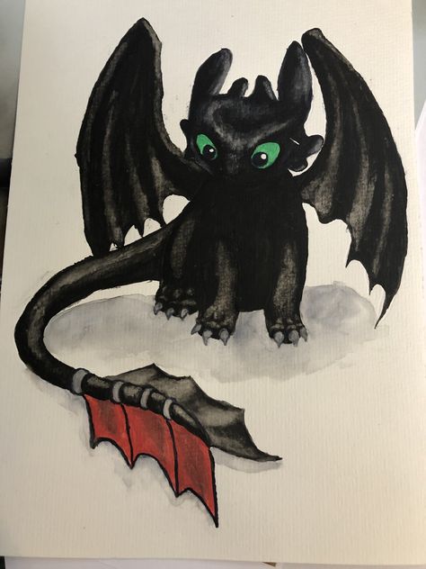 Toothless Dragon Painting, Toothless Painting Easy, Httyd Watercolor, Toothless Painting Canvas, Httyd Painting, Toothless Dragon Drawing, Toothless Painting, How To Draw Toothless, Snoopy Painting