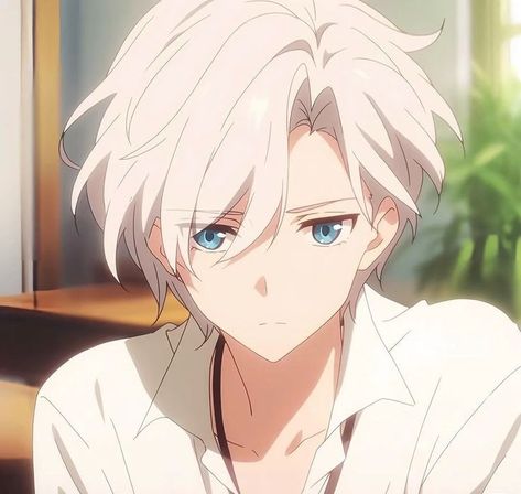 Anime White Hair Boy, White Hair Anime Guy, Blue Hair Anime Boy, Anime Boy Hair, Demon King Anime, Cool Anime Guys, Handsome Anime Guys, Handsome Anime