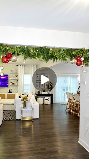 Precious Hassan on Instagram: "Entryway Christmas garland transformation… using shower curtain rod hack" Tension Rod Christmas Decor, Shower Rod Christmas Garland, Diy Branches, Christmas Decorating Hacks, Doorway Entrance, Entryway Christmas, Xmas Garland, Wreaths Diy Easy, Basketball Ideas