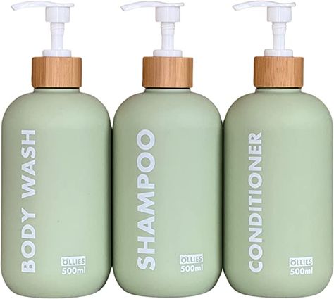 Amazon.com: OLLIES Shampoo and Conditioner Dispenser, Shower Soap Dispenser for Bathroom-Set of 3 with Permanent Stylish Label-17oz, 500ml Refillable Shampoo and Conditioner Bottles : Home & Kitchen Shampoo And Conditioner Dispenser, Shampoo And Conditioner Bottles, Shower Soap Dispenser, Lotion Containers, Shampoo Dispenser, Shampoo Bottles, Shower Soap, Matcha Green, Lotion Dispenser