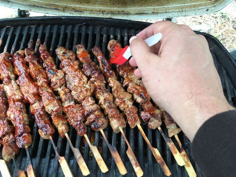 Beef Skewers Marinade, Pork Tenderloin Skewers, Fathers Day Bbq, Japanese Yakitori, Teriyaki Skewers, Teriyaki Pork Chops, Teriyaki Pork Tenderloin, Sesame Beef, Teriyaki Pork