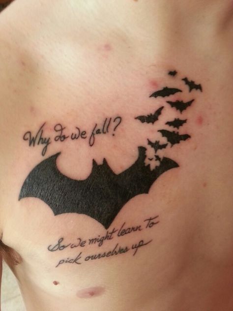 Batman tattoo Batman Memorial Tattoo, Batman Tattoos For Women, Batman Symbol Tattoos, Batman Tattoos, Tiny Tattoos With Meaning, Tattoo Couple, Bat Symbol, Universe Tattoo, Bestie Tattoo