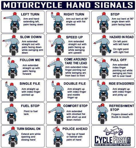 Motorcycle Hand Signals - CycleFish.com Beginner Motorcycle, Shelby Car, Car Wheels Diy, Motorcycle Tips, Motorcycle Safety, Hand Signals, Biker Aesthetic, Car Wheels Rims, Vip Club