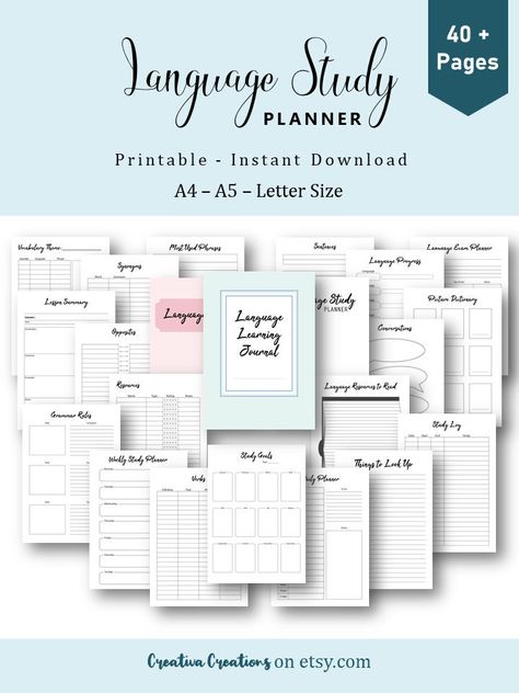 Language Learning Journal, Language Study Planner, Homeschool Student Planner, Reading Journal Printable, Student Weekly Planner, Learning Journal, Learning Template, Language Journal, Weekly Meal Planner Template