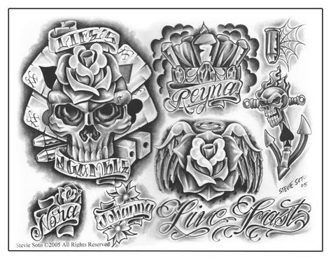 Steve Soto: Tattoo Flash Steve Soto, Tattoo Sets, Tattoo Sheets, Small Star Tattoos, Mayan Tattoos, Rose Drawing Tattoo, Paradise Tattoo, Spirit Tattoo, Chicano Art Tattoos