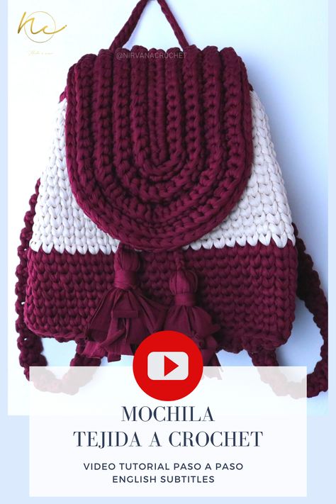 GRATIS! Aprende a tejer esta MOCHILA con un video tutorial explicado paso a paso. #crochet #tejer #mochila #bolsotejido Mochila Crochet Pattern, Diy Crochet Bag Tutorial, Crochet Bag Ideas, Free Crochet Bag Patterns, Crochet Bag Tutorial, Mochila Crochet, Crochet Backpack Pattern, Fashion Knitting, Diy Crochet Bag