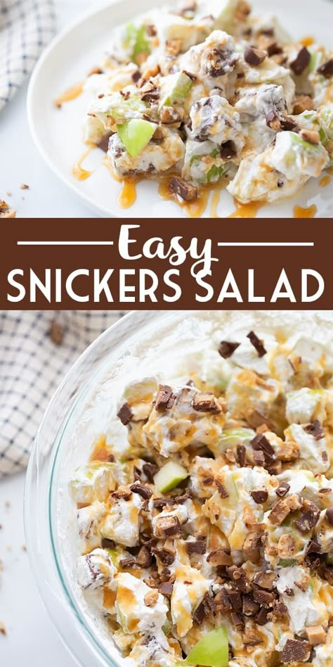 Snicker Apple Salad, Snickers Salad, Grape Jelly Meatballs, Creamy Pudding, Homemade Snickers, Apple Salad, Party Dishes, Dessert Salads, Homemade Caramel