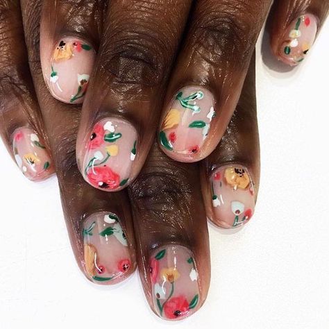 Flowers Design Nails, Long Thoughts, Short Natural Nails, Nails Floral, Negative Space Nail Art, Nail Stamp, Space Nails, Floral Nail Art, Nail Envy