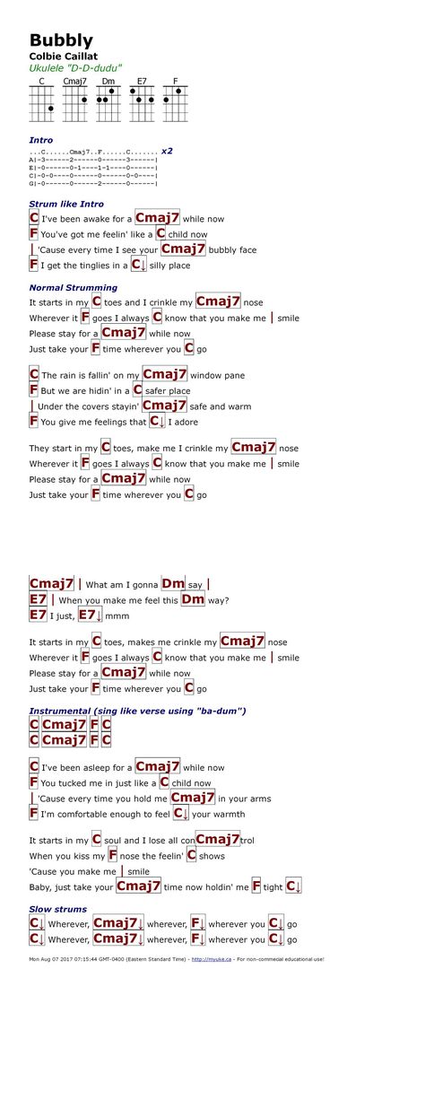 Bubbly Ukulele Chords, Bubbly Colbie Caillat, Ukulele Fingerpicking Songs, Ukulele Tabs Songs, Ukulele Fingerpicking, Ukelele Chords Ukulele Songs, Ukulele Songs Beginner, Ukulele Tuning, Learning Ukulele
