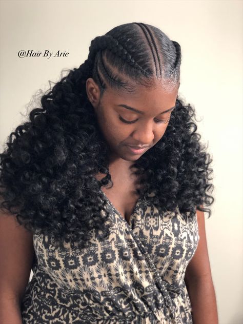 Cornrow Curly Ponytail, Two Braids With Bangs, Cornrow Hairstyles With Curls, Diy Hair Wig, Latest Hair Braids, Hair Braid Patterns, Feed Ins, Cornrows Natural Hair, Cornrows Braids For Black Women